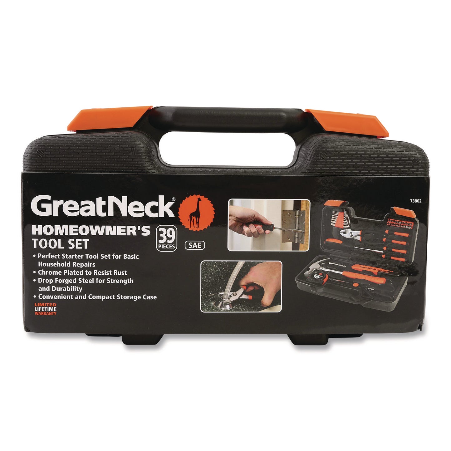 Great Neck Homeowner's 39-Piece Tool Set, 12.38" x 3" x 7.25" Carry Case (73802)