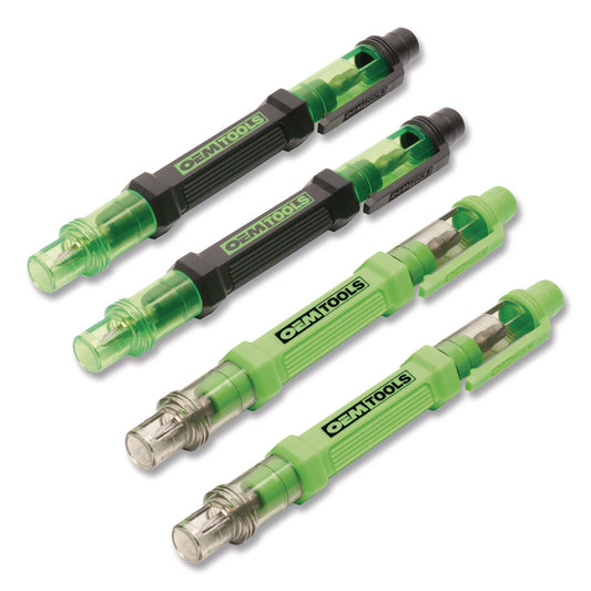 OEMTOOLS 6-Way Pen-Style Screw/Nut Driver, Phillips/Slotted Bits, Metric Sockets, 5.38" Long, Black/Green, Green/Clear, 4/Pack (22537)