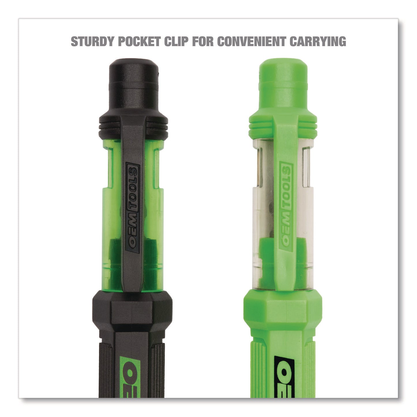 OEMTOOLS 6-Way Pen-Style Screw/Nut Driver, Phillips/Slotted Bits, Metric Sockets, 5.38" Long, Black/Green, Green/Clear, 4/Pack (22537)