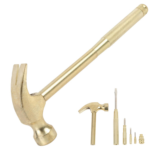 Great Neck 5-in-1 Carpenter's Hammer with Nesting Handle Containing Four Screwdrivers, 6.5" Long Gold Handle (19006)