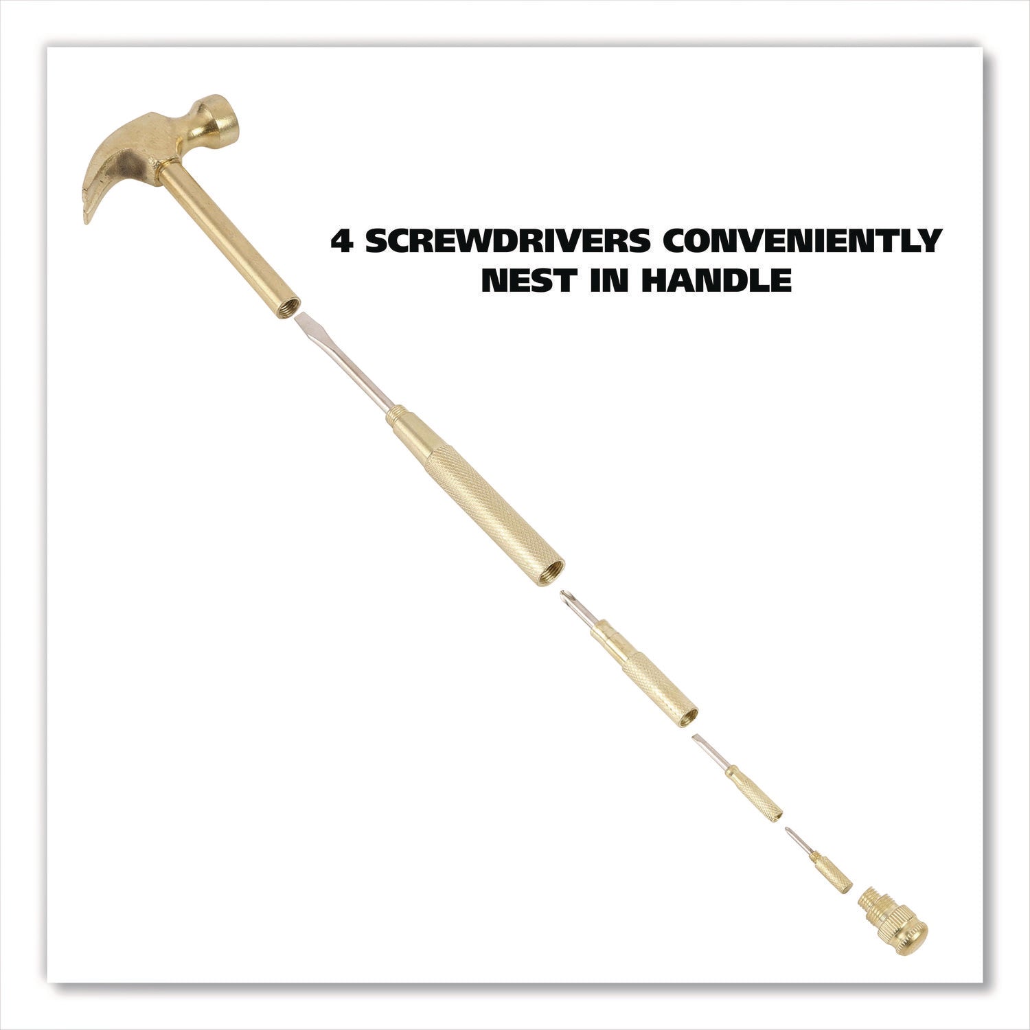 Great Neck 5-in-1 Carpenter's Hammer with Nesting Handle Containing Four Screwdrivers, 6.5" Long Gold Handle (19006)