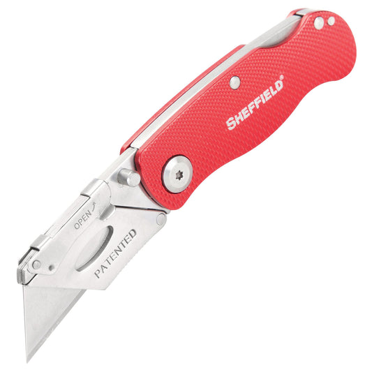 Sheffield Quick Change Lock Back Utility Knife, 1.25" Blade, 3.5" Aluminum Handle, Red (12614)