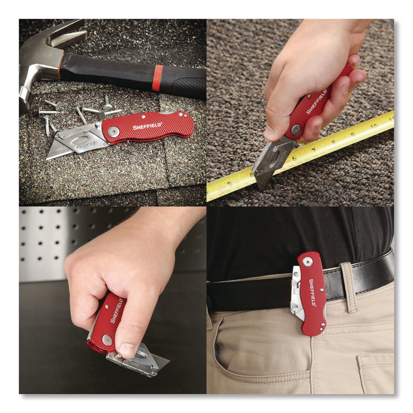 Sheffield Quick Change Lock Back Utility Knife, 1.25" Blade, 3.5" Aluminum Handle, Red (12614)