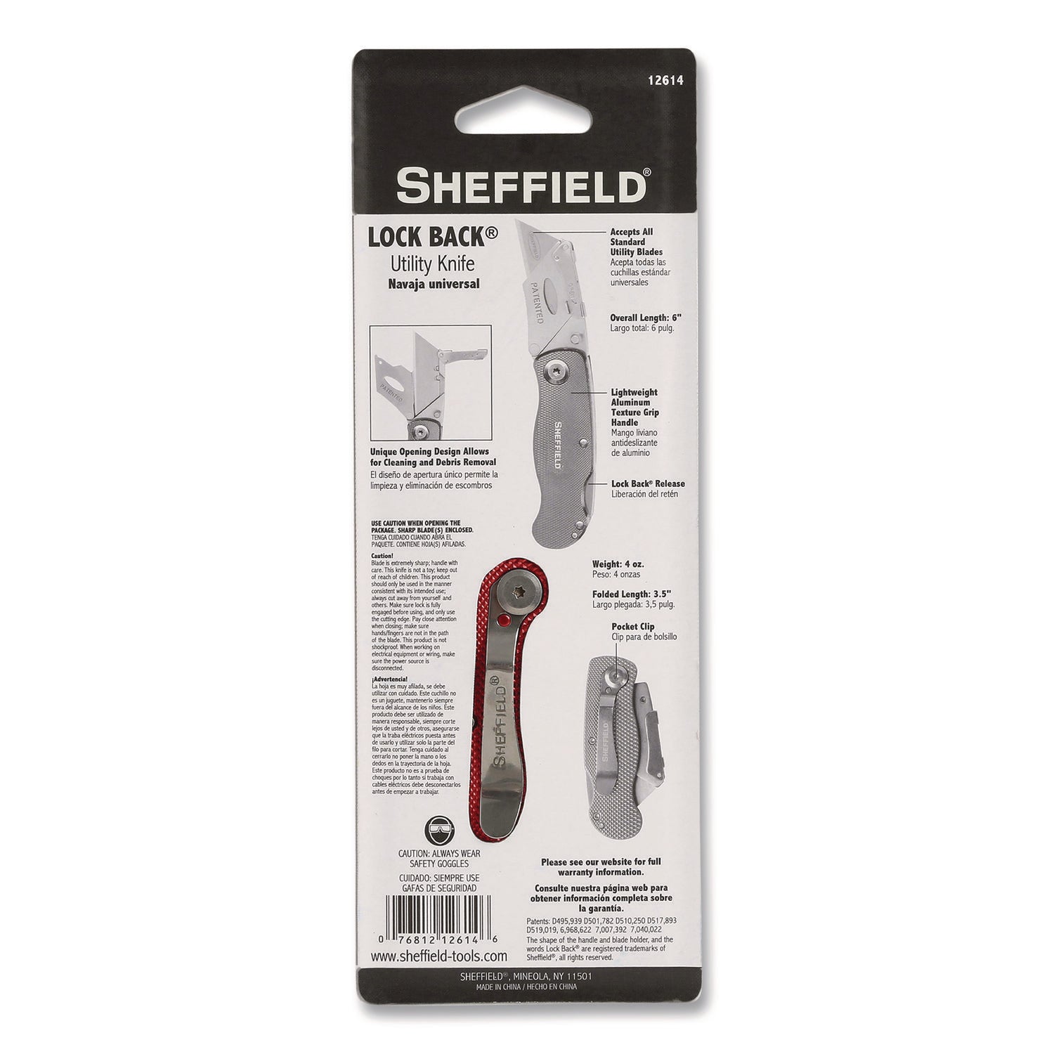 Sheffield Quick Change Lock Back Utility Knife, 1.25" Blade, 3.5" Aluminum Handle, Red (12614)