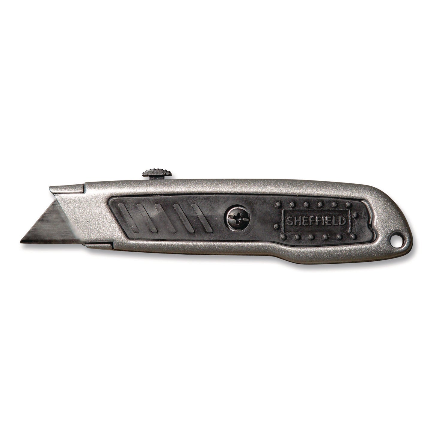 Sheffield Retractable Utility Knife, 1.25" Blade, 3.5" Plastic Handle, Black/Gray (12243)