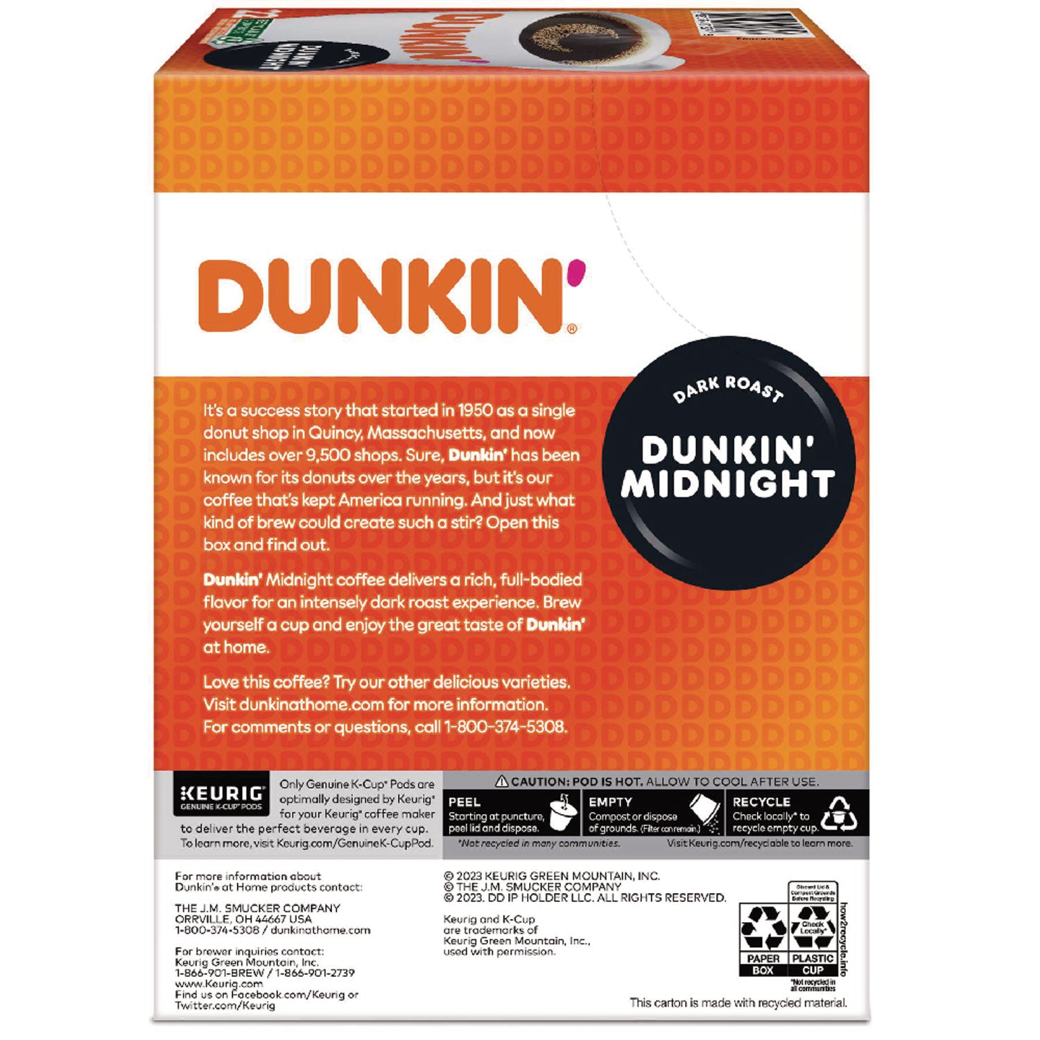 Dunkin Donuts K-Cup Pods, Original Dark Roast, 22/Box (12798)