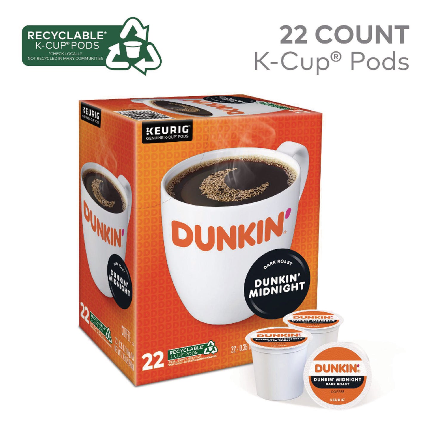 Dunkin Donuts K-Cup Pods, Original Dark Roast, 22/Box (12798)