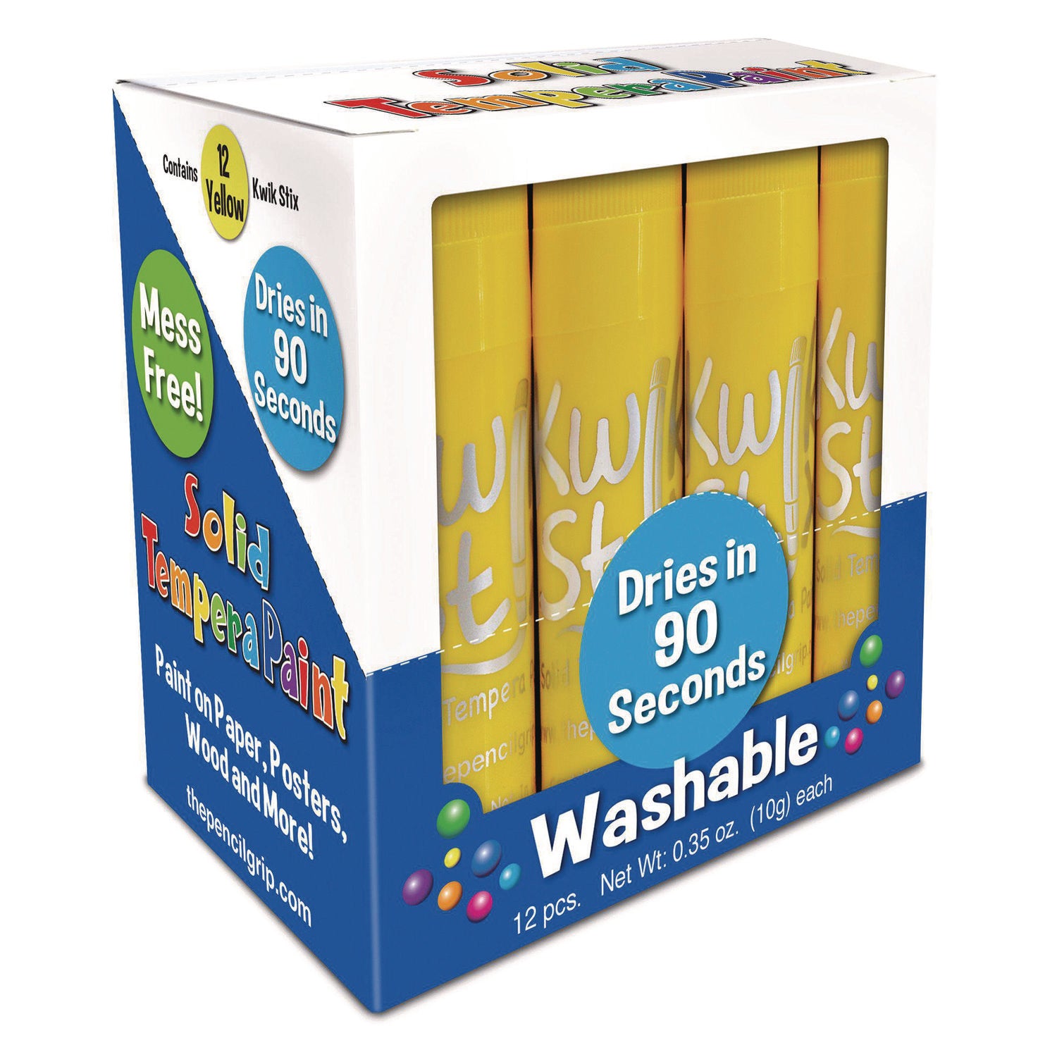 The Pencil Grip Kwik Stix Single Color Pack, 0.7" x 3.5", Yellow, 12/Pack, 12 Packs/Carton (6006012)