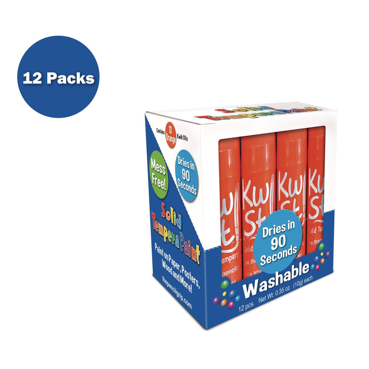 The Pencil Grip Kwik Stix Single Color Pack, 0.7" x 3.5", Orange, 12/Pack, 12 Packs/Carton (6008012)