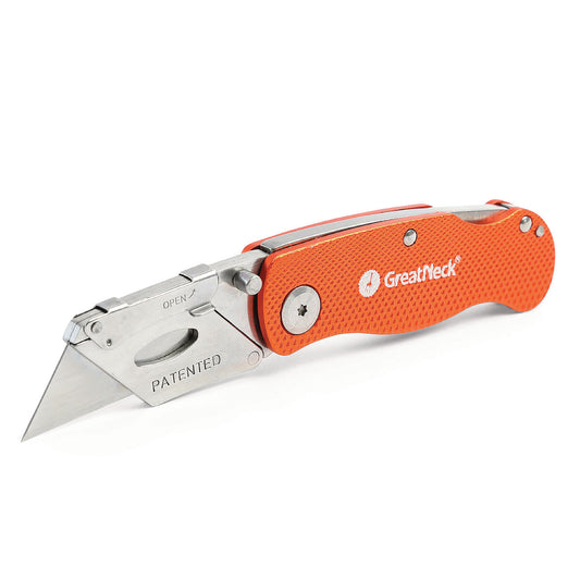 Great Neck Quick Change Lock Back Utility Knife, 3.5" Aluminum Handle, Orange (74201)