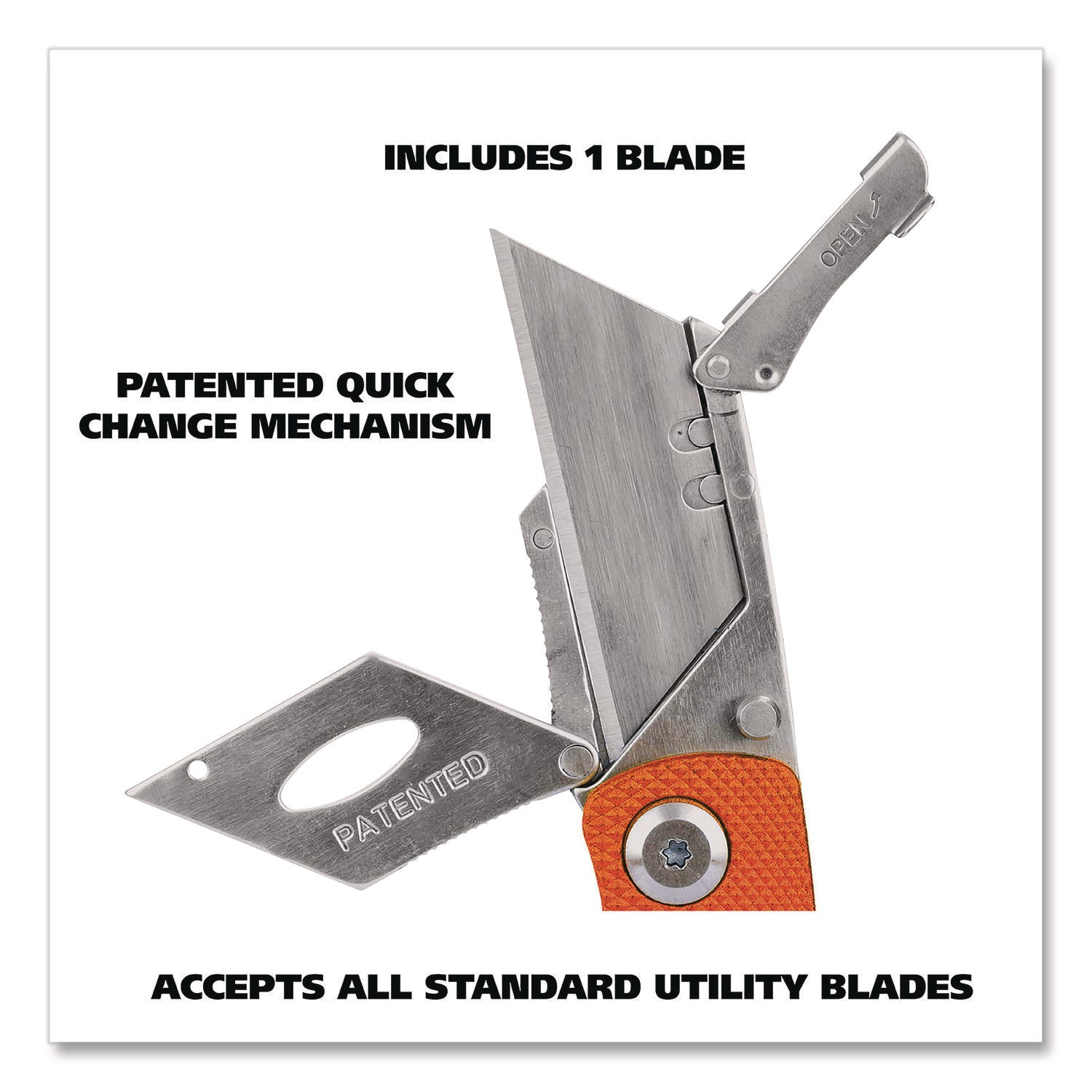 Great Neck Quick Change Lock Back Utility Knife, 3.5" Aluminum Handle, Orange (74201)