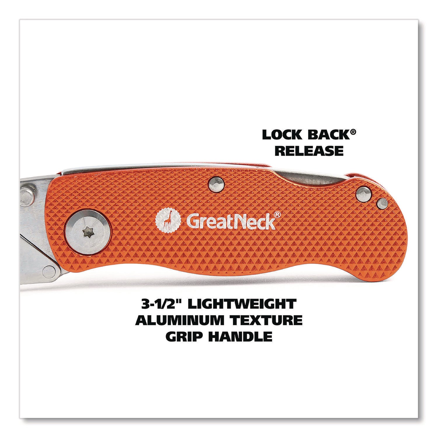 Great Neck Quick Change Lock Back Utility Knife, 3.5" Aluminum Handle, Orange (74201)