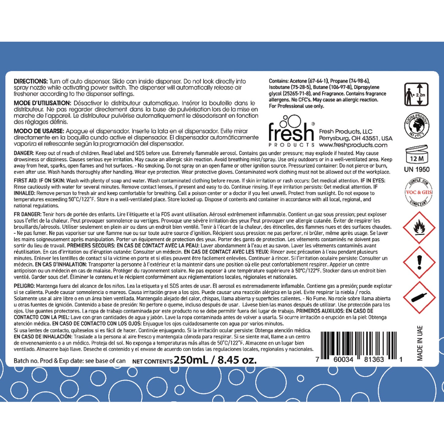 Fresh Products Fusion Metered Aerosols, Linen Fresh, 6.25 oz, 12/Carton (MA12LF)