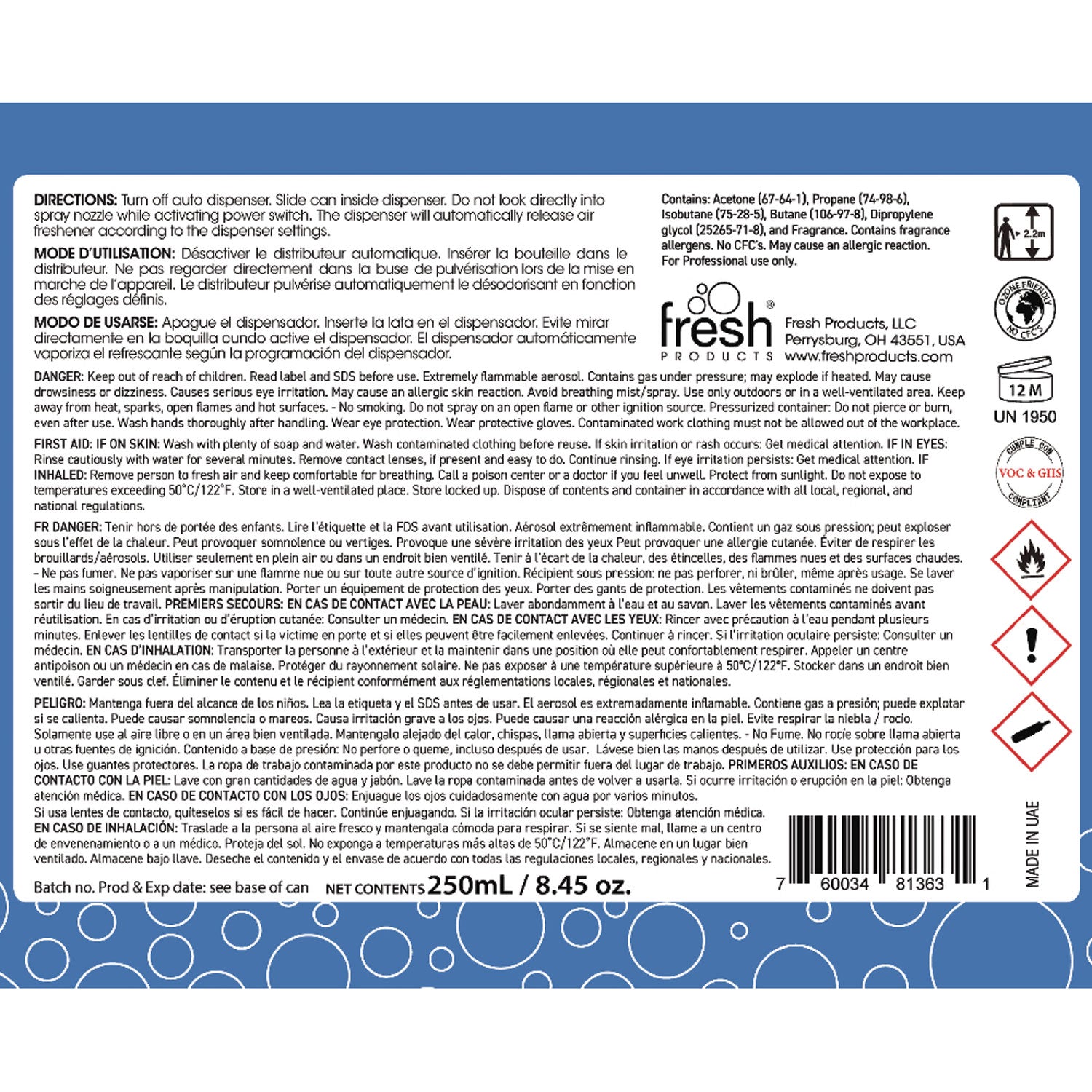 Fresh Products Fusion Metered Aerosols, Linen Fresh, 6.25 oz, 12/Carton (MA12LF)