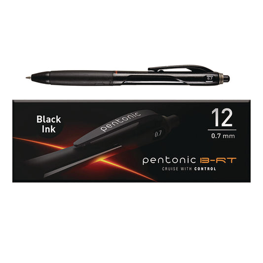 TOPS PENTONIC Retractable Ballpoint Pen, Fine 0.7 mm, Black Ink, Black Barrel, 12/Pack (12120)