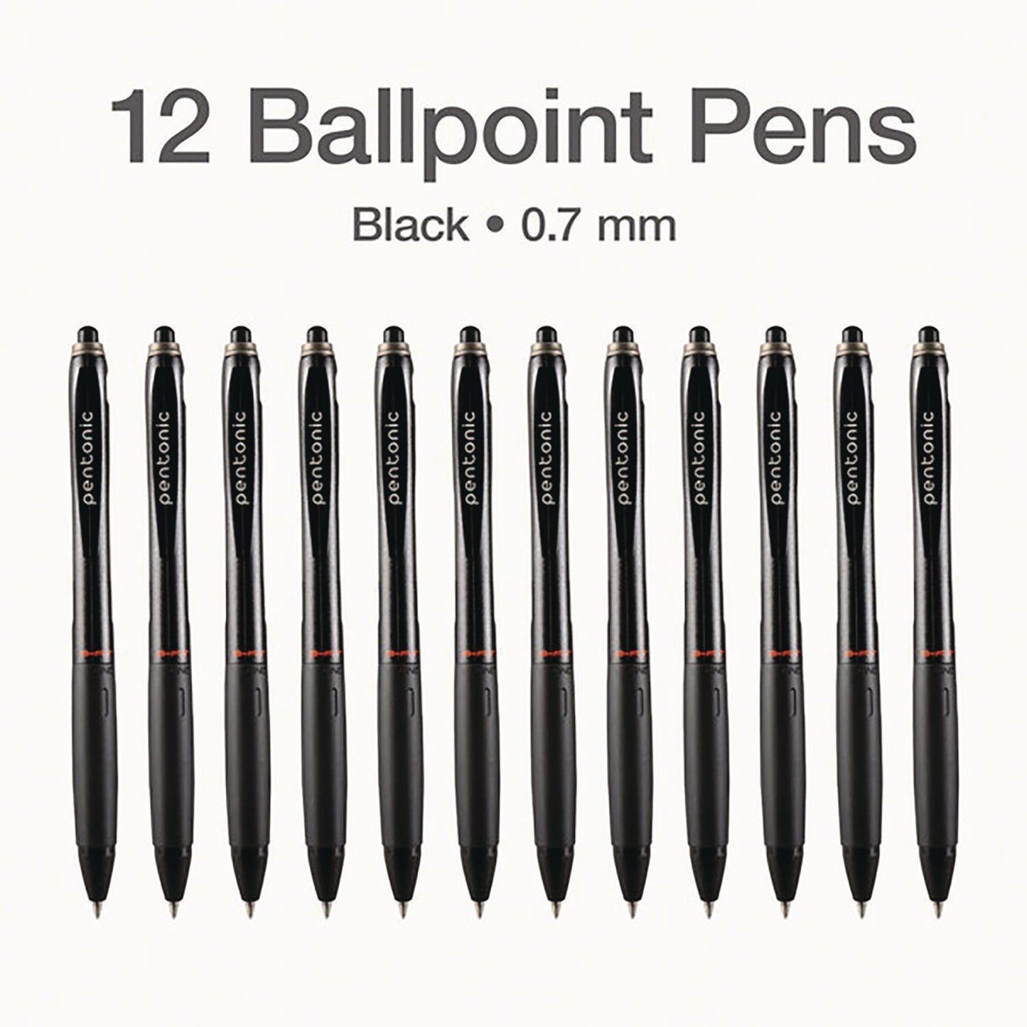 TOPS PENTONIC Retractable Ballpoint Pen, Fine 0.7 mm, Black Ink, Black Barrel, 12/Pack (12120)