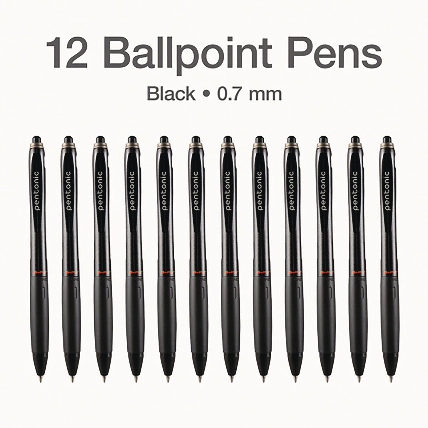 TOPS PENTONIC Retractable Ballpoint Pen, Fine 0.7 mm, Black Ink, Black Barrel, 12/Pack (12120)