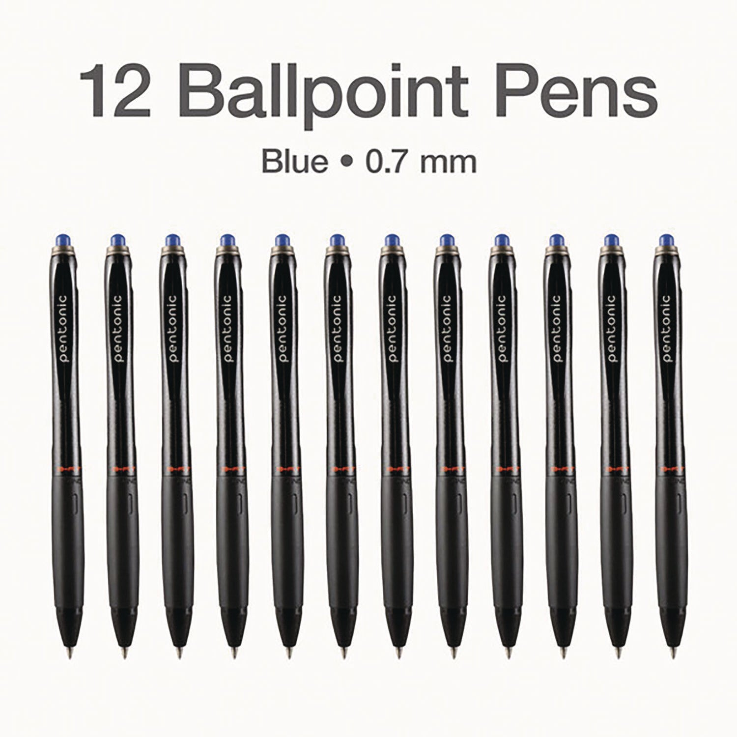 TOPS PENTONIC Retractable Ballpoint Pen, Fine 0.7 mm, Blue Ink, Blue Barrel, 12/Pack (12123)