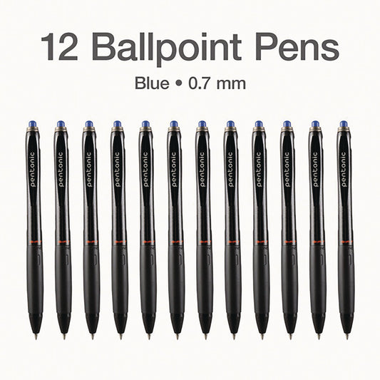 TOPS PENTONIC Retractable Ballpoint Pen, Fine 0.7 mm, Blue Ink, Blue Barrel, 12/Pack (12123)