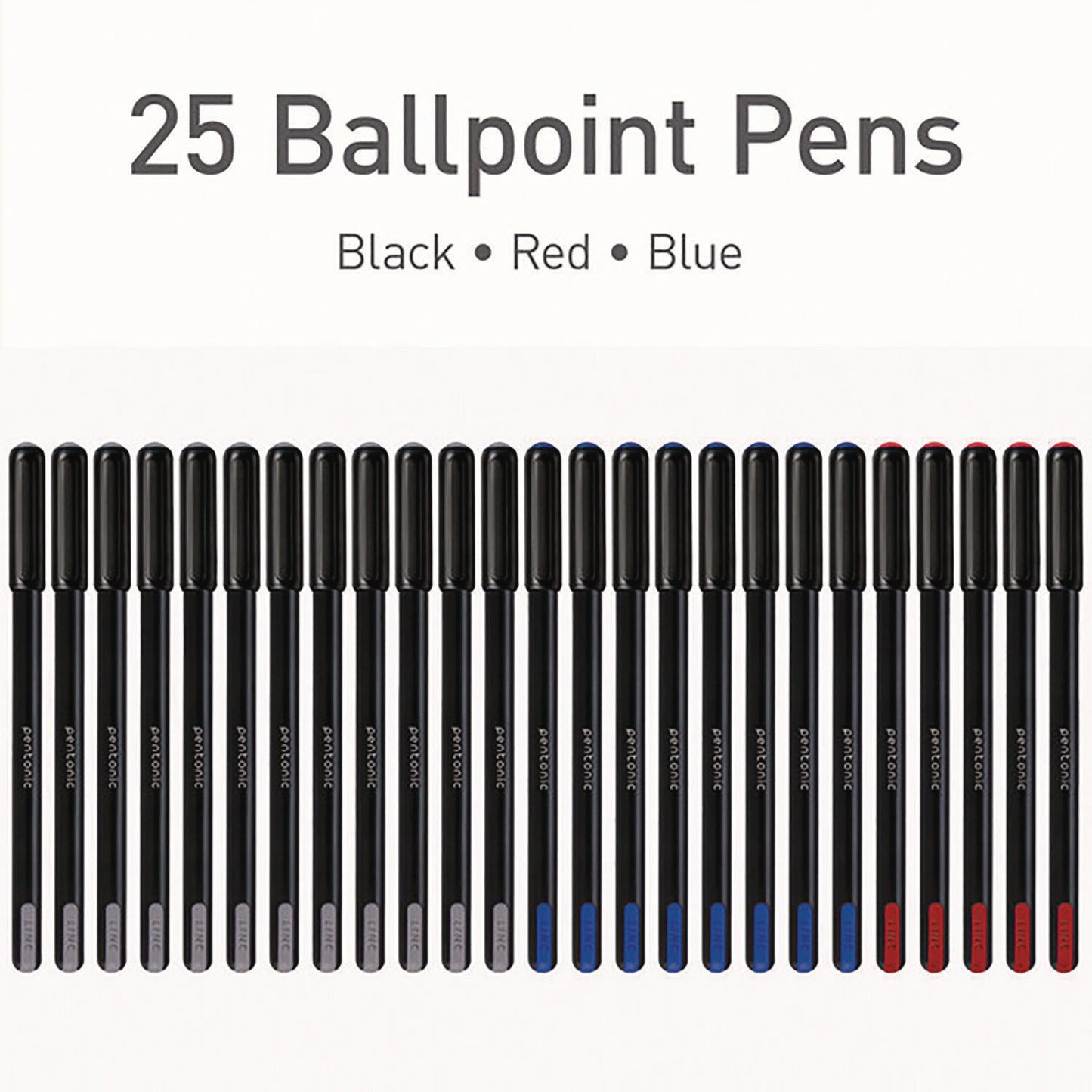 TOPS PENTONIC Fine Point Ballpoint Pens, 0.7 mm, Assorted Ink Colors, Black Barrel, 25/Pack (12126)