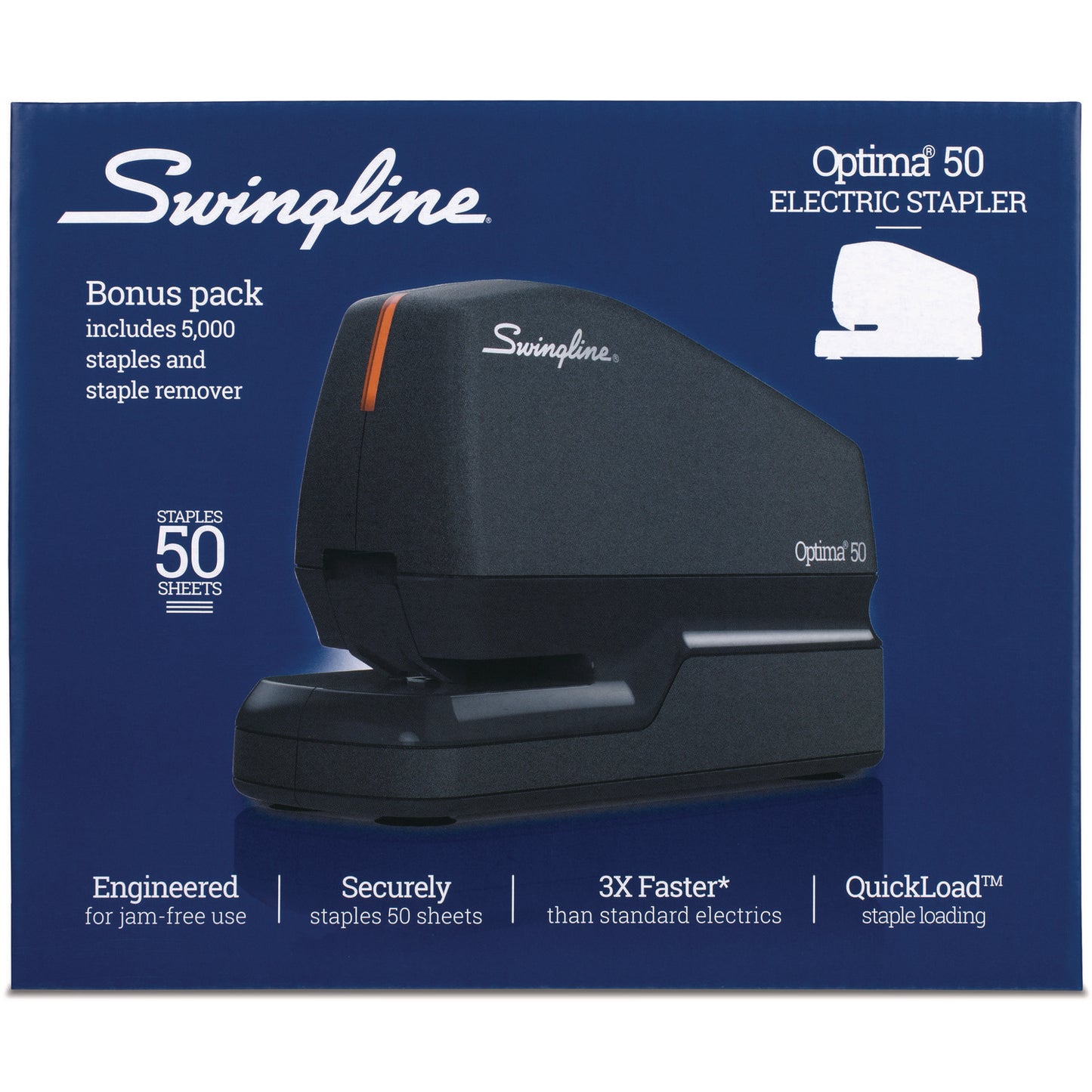 Swingline Optima 50 Electric Stapler, 50-Sheet Capacity, Black/Orange (48209)