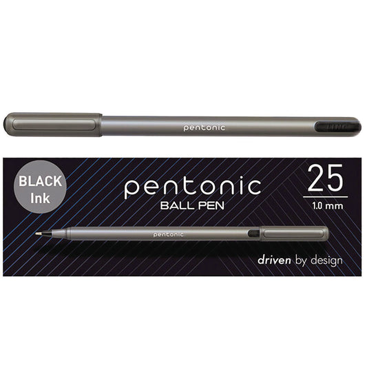 TOPS PENTONIC Medium Point Ballpoint Pen, 1 mm, Black Ink, Charcoal Barrel, 25/Pack (12128)