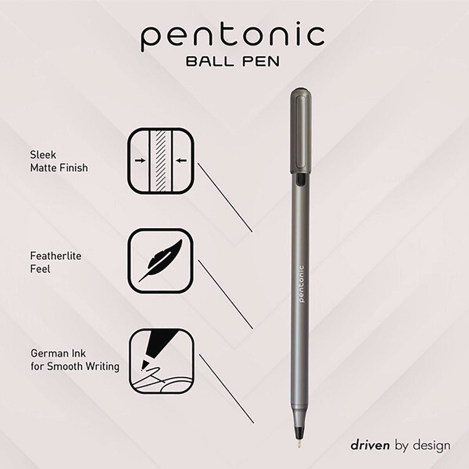 TOPS PENTONIC Medium Point Ballpoint Pen, 1 mm, Black Ink, Charcoal Barrel, 25/Pack (12128)