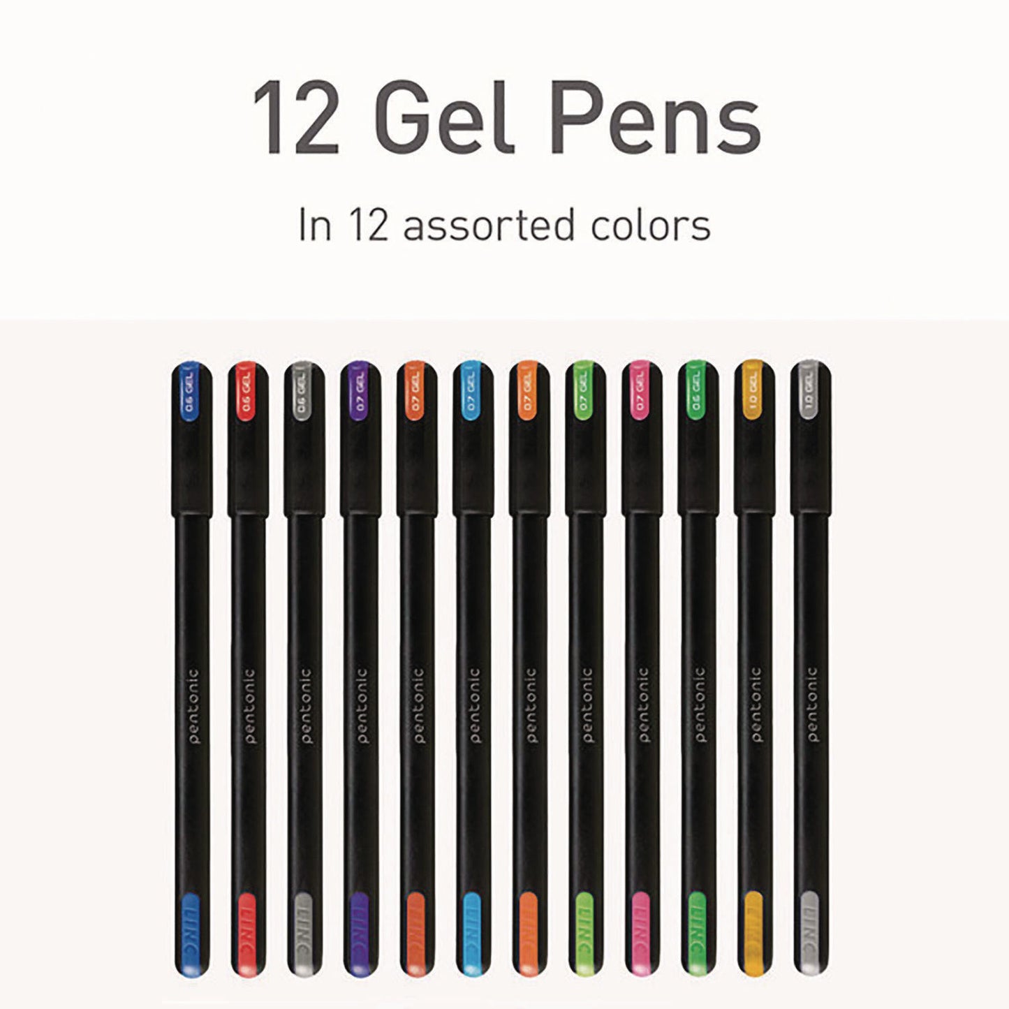 TOPS PENTONIC Gel Stick Pen Set, (4) 0.6mm Fine Tip, (6) 0.7mm Fine Tip, (2) 1 mm Medium Tip, Assorted Ink/Barrel Colors, 12/Pack (12185)