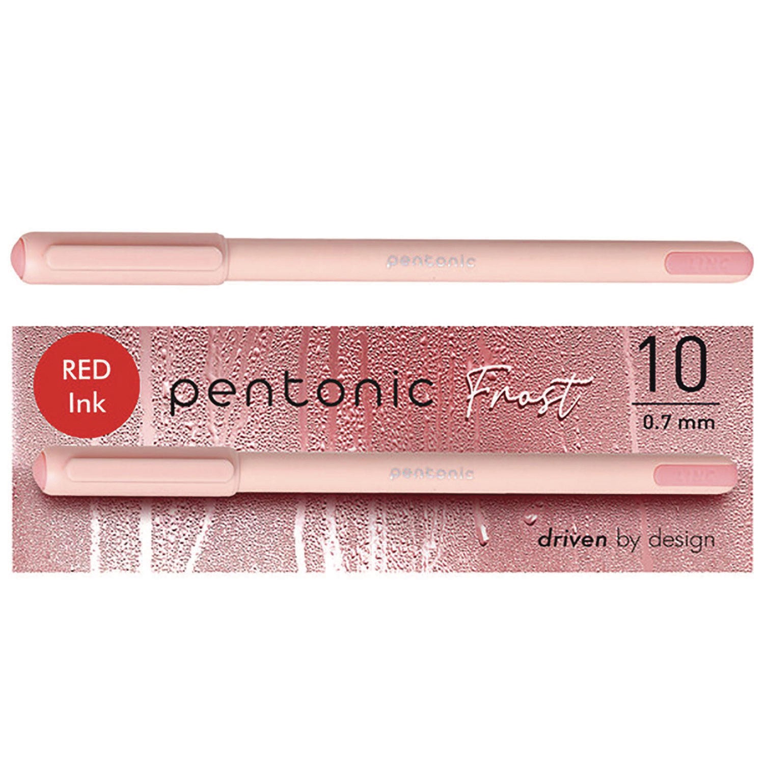 TOPS PENTONIC Frost Pen, Stick, Fine 0.7 mm, Red Ink, Pale Pink Barrel, 10/Pack (13087)