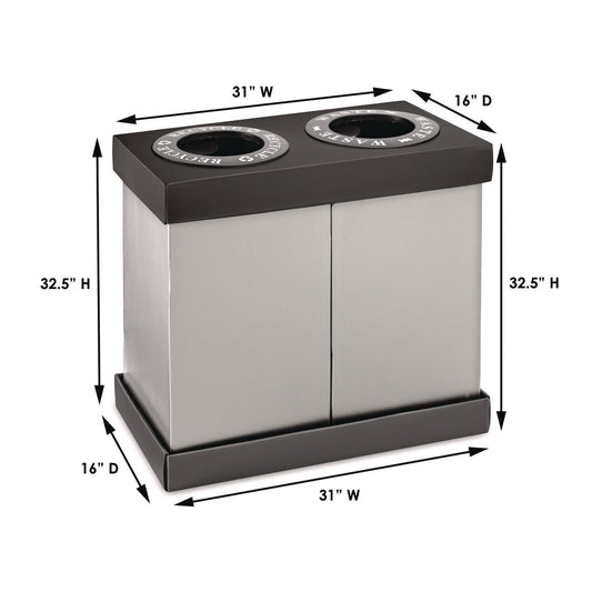 Alpine 28 Gal Indoor Trash Can and Recycling Bin, Corrugated Polypropylene, Gray, 2 Bin (ALP47102BLK)