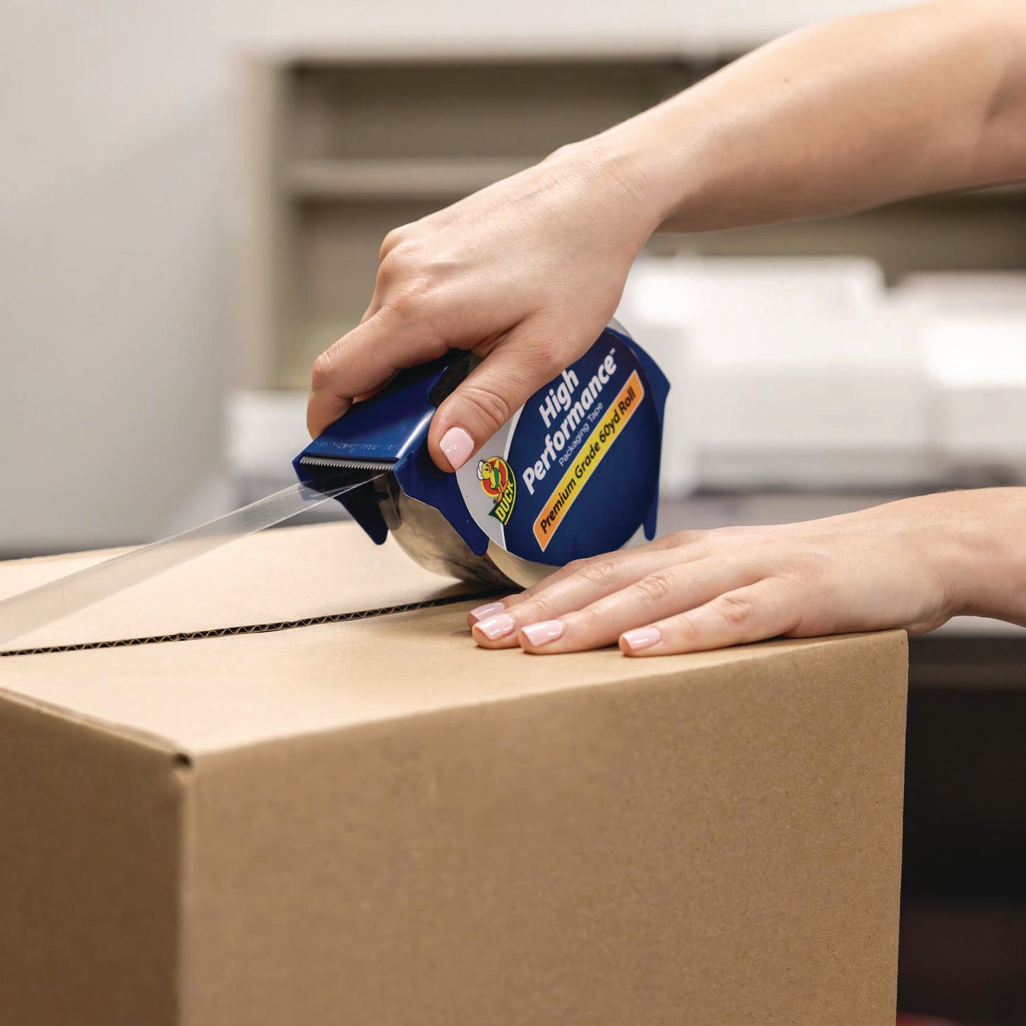 Duck HP260 Packaging Tape with Dispenser, 3" Core, 1.88" x 60 yds, Clear, 4/Pack (0007725)