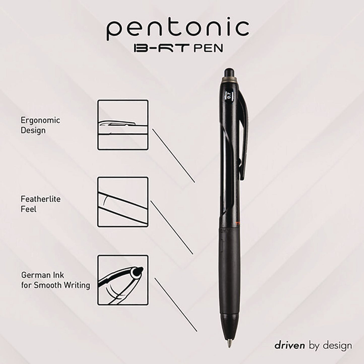 TOPS PENTONIC Retractable Ballpoint Pen, Fine 0.7 mm, Black Ink, Black Barrel, 12/Pack (12120)