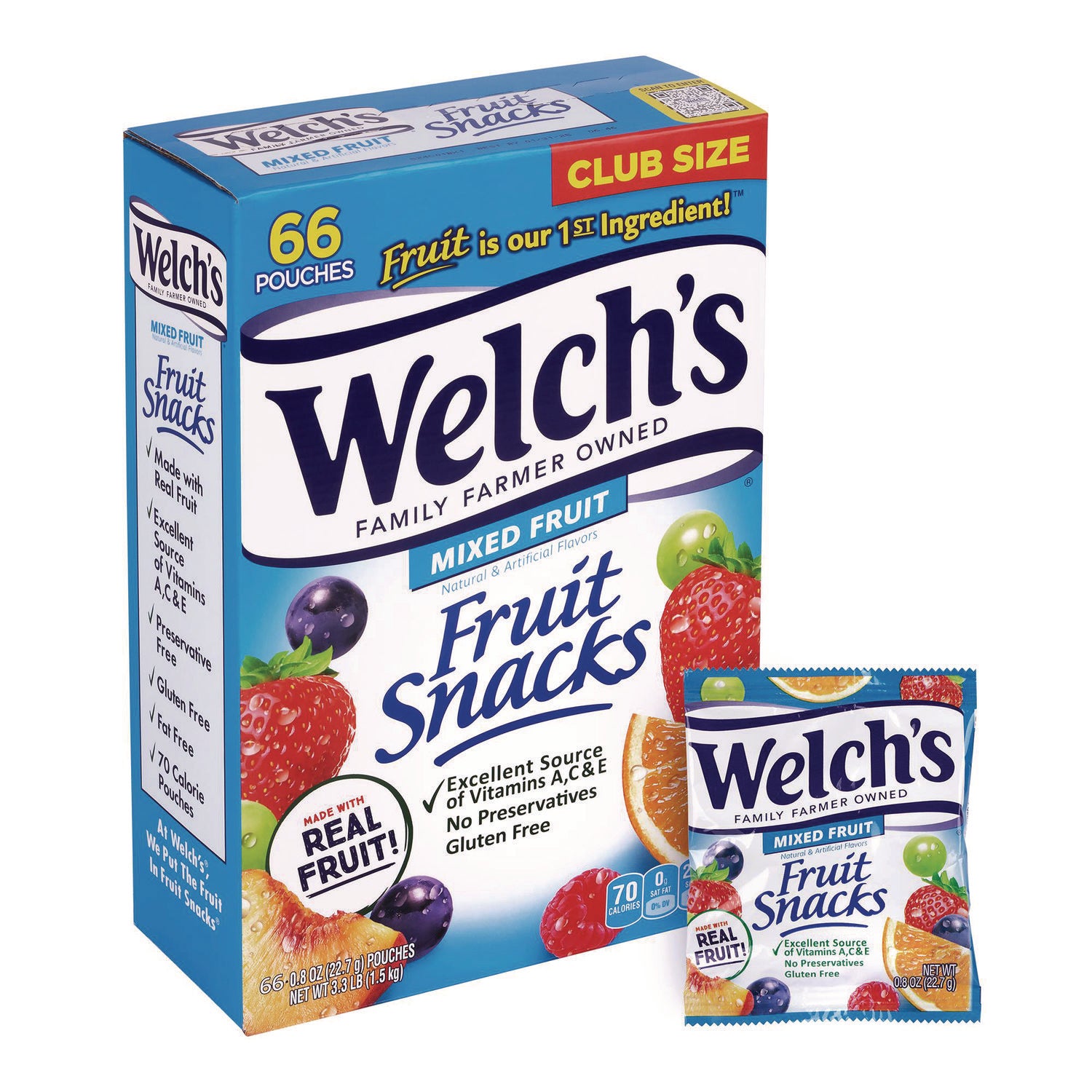 s Fruit Snacks, Mixed Fruit, 0.8 oz Pouch, 66 Pouches/Box (20900320)