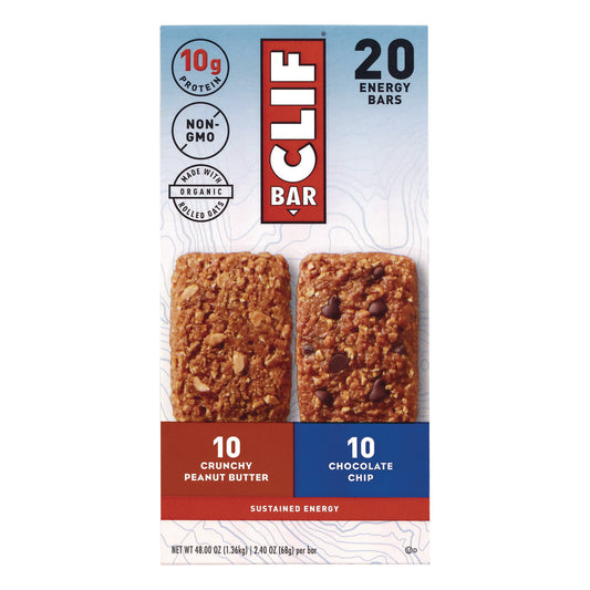 CLIF Bar Energy Bar, Chocolate Chip/Crunchy Peanut Butter, 2.4 oz, 20/Box (22000438)