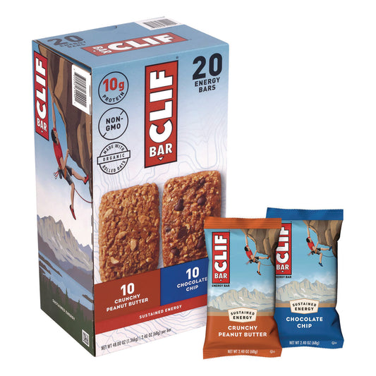 CLIF Bar Energy Bar, Chocolate Chip/Crunchy Peanut Butter, 2.4 oz, 20/Box (22000438)