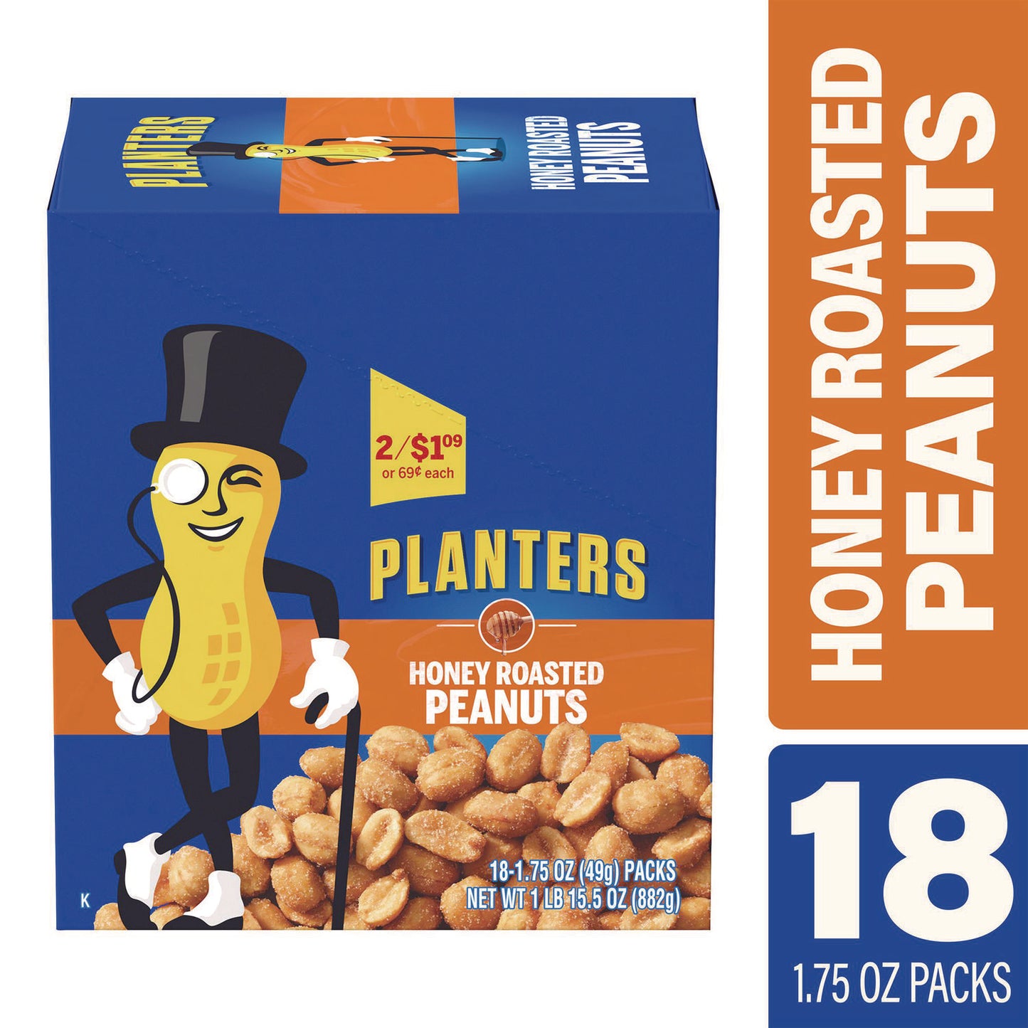 Planters Honey Roasted Peanuts, 1.75 oz Tube, 18/Box (20900625)