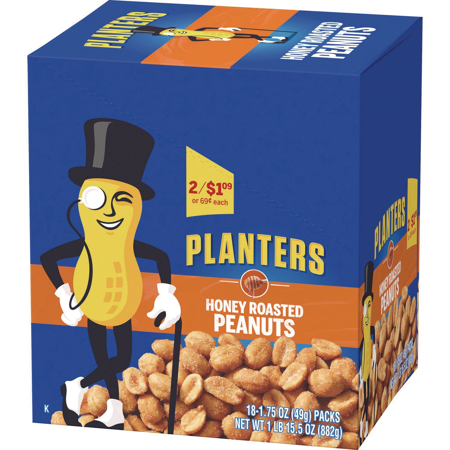 Planters Honey Roasted Peanuts, 1.75 oz Tube, 18/Box (20900625)