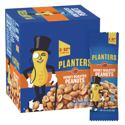 Planters Honey Roasted Peanuts, 1.75 oz Tube, 18/Box (20900625)