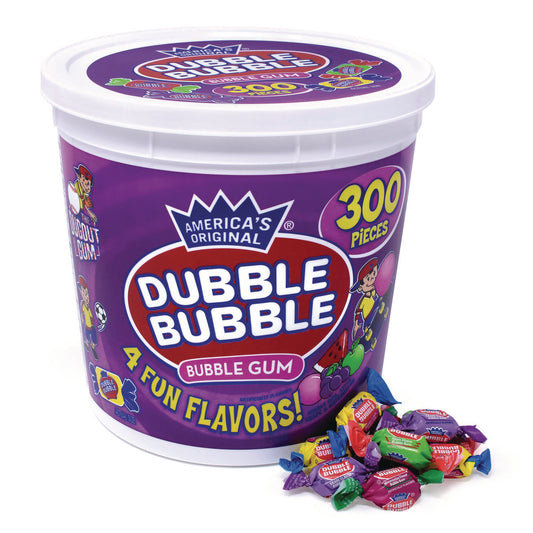 Dubble Bubble Bubble Gum Assorted Flavor Twist Tub, 300 Pieces/Tub, 1 Tub/Carton (22000223)