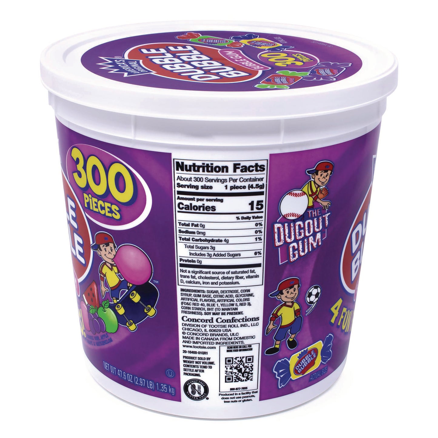 Dubble Bubble Bubble Gum Assorted Flavor Twist Tub, 300 Pieces/Tub, 1 Tub/Carton (22000223)