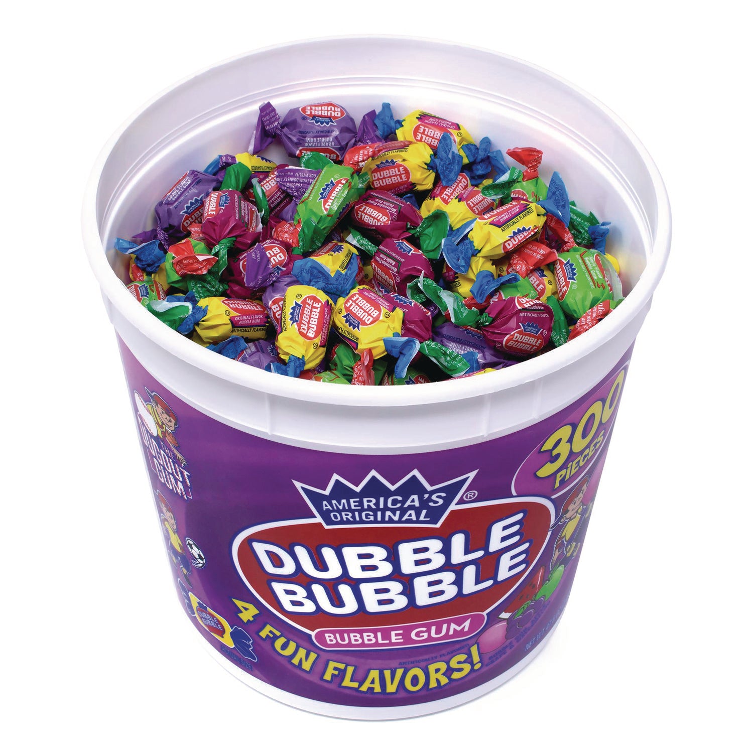 Dubble Bubble Bubble Gum Assorted Flavor Twist Tub, 300 Pieces/Tub, 1 Tub/Carton (22000223)