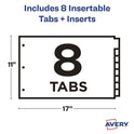 Avery Insertable Big Tab Plastic Dividers, 8-Tab, 11 x 17, Green, 1 Set (11179)