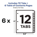 Avery Customizable Table of Contents Ready Index Black and White Dividers, 12-Tab, 1 to 12, 11 x 8.5, White, 6 Sets (11824)