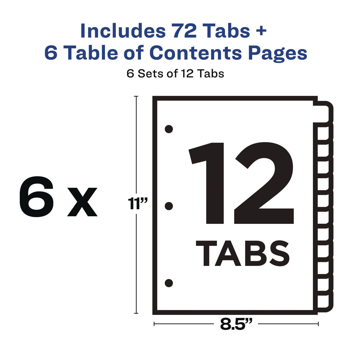 Avery Customizable Table of Contents Ready Index Black and White Dividers, 12-Tab, 1 to 12, 11 x 8.5, White, 6 Sets (11824)
