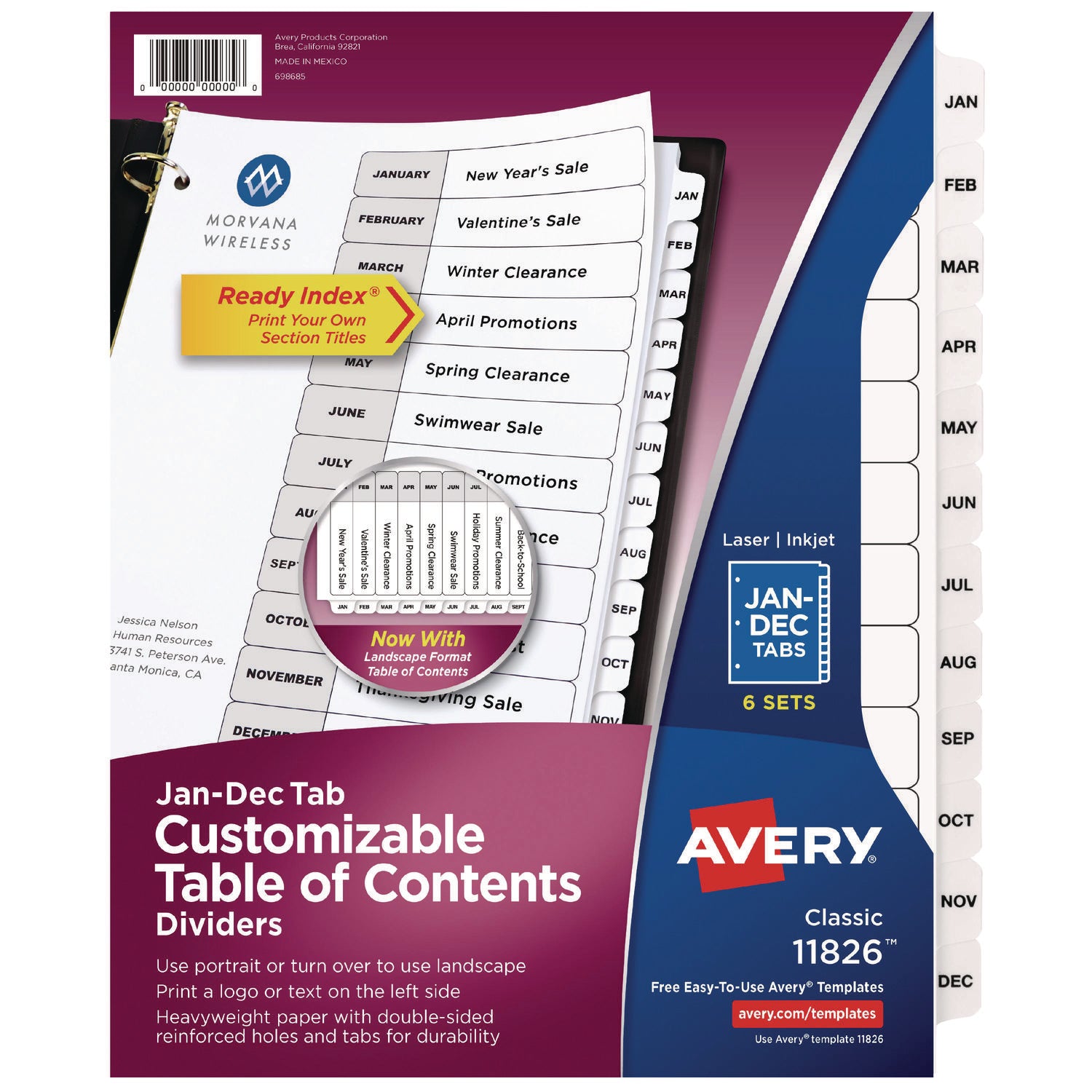 Avery Customizable Table of Contents Ready Index Black and White Dividers, 12-Tab, Jan. to Dec., 11 x 8.5, White, 6 Sets (11826)