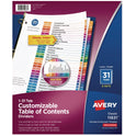 Avery Customizable Table of Contents Ready Index Multicolor Dividers, 31-Tab, 1 to 31, 11 x 8.5, White, 6 Sets (11831)