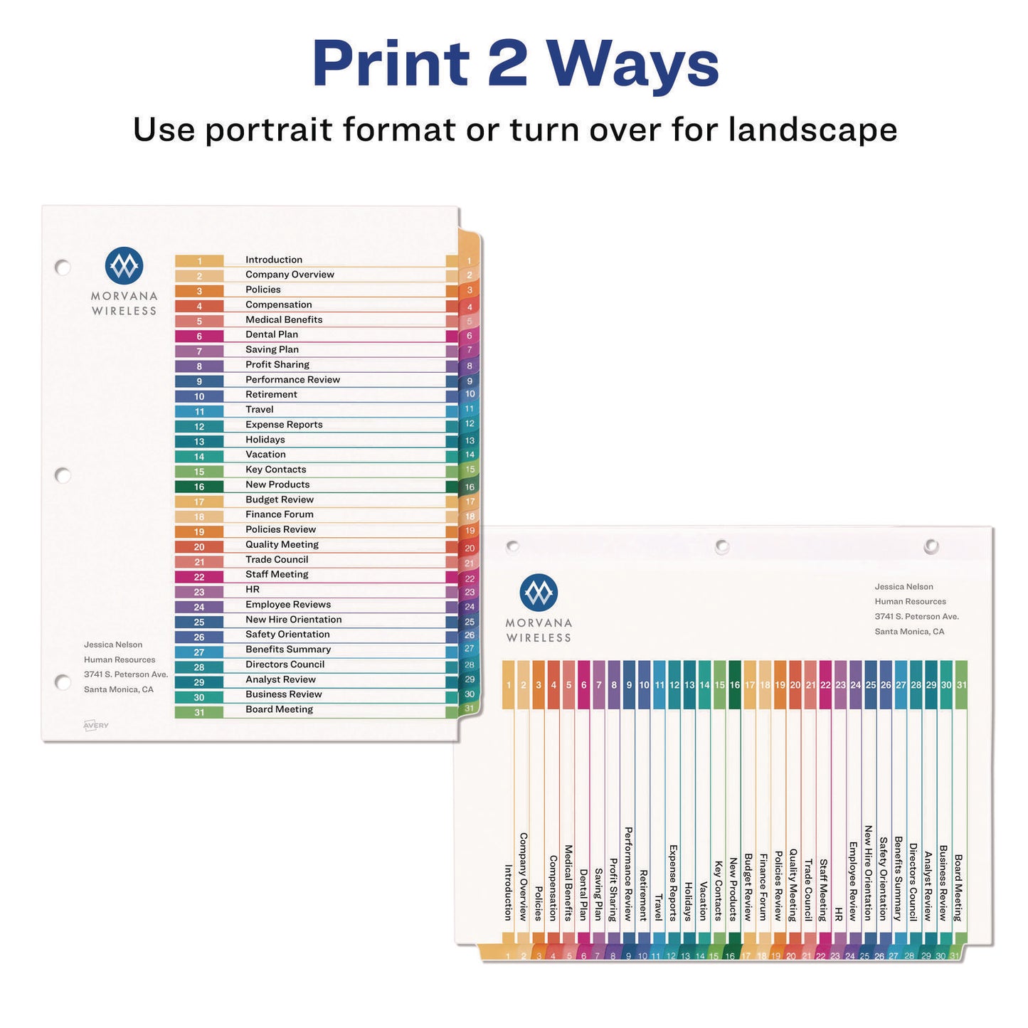 Avery Customizable Table of Contents Ready Index Multicolor Dividers, 31-Tab, 1 to 31, 11 x 8.5, White, 6 Sets (11831)