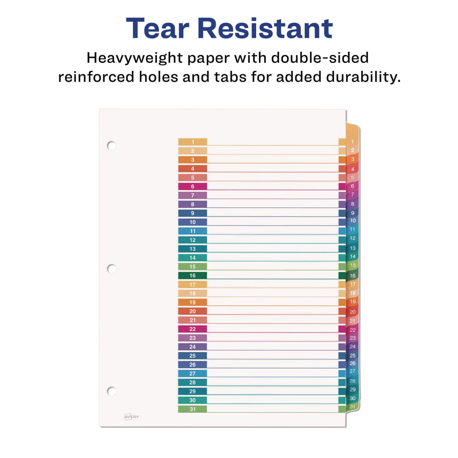 Avery Customizable Table of Contents Ready Index Multicolor Dividers, 31-Tab, 1 to 31, 11 x 8.5, White, 6 Sets (11831)