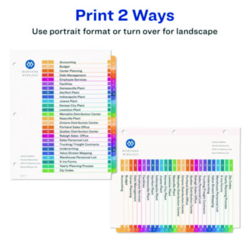 Avery Customizable Table of Contents Ready Index Multicolor Dividers, 26-Tab, A to Z, 11 x 8.5, White, 6 Sets (11832)
