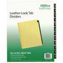 Office Essentials Preprinted Black Leather Tab Dividers, 12-Tab, Jan. to Dec., 11 x 8.5, Buff, 1 Set (11484)